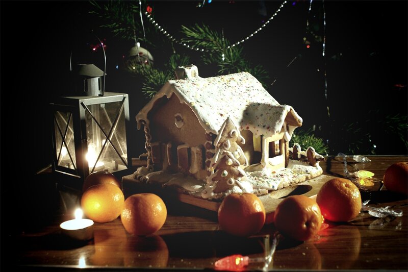 Gingerbread House Display — Brown, Cozy