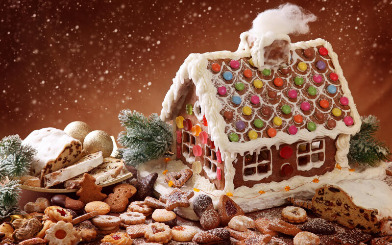 Gingerbread House Display — Brown, Festive