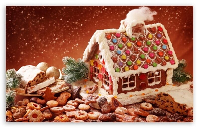 Gingerbread House Display — Brown, Festive, Winter, Photograph
