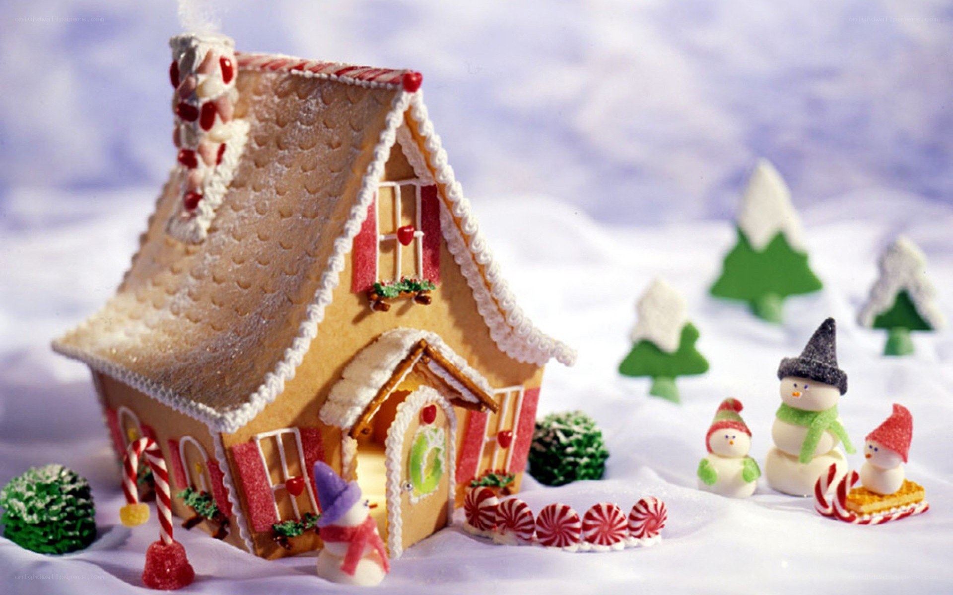 Gingerbread house in winter scene