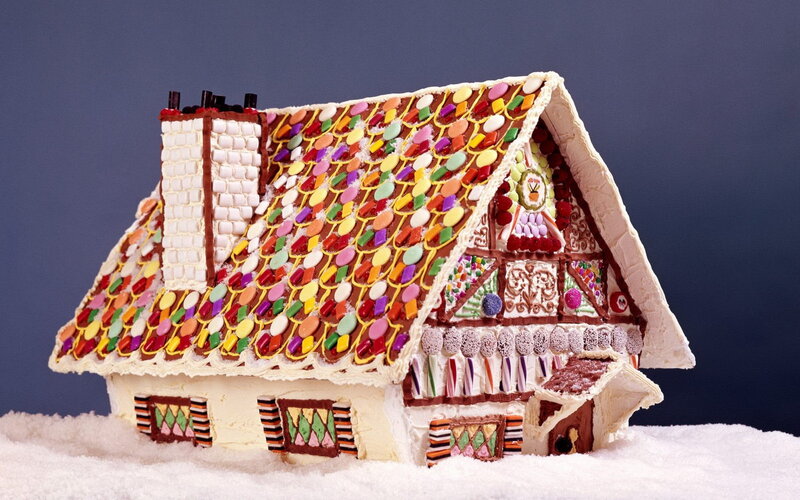 Gingerbread House — White, Festive, Winter, Photograph, Snow