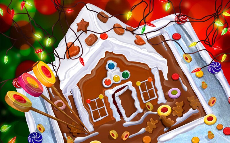 Gingerbread House with Candies — Red