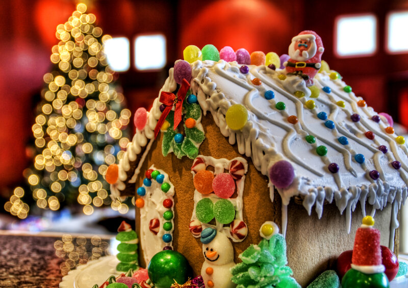 Gingerbread House with Candy — White, Festive