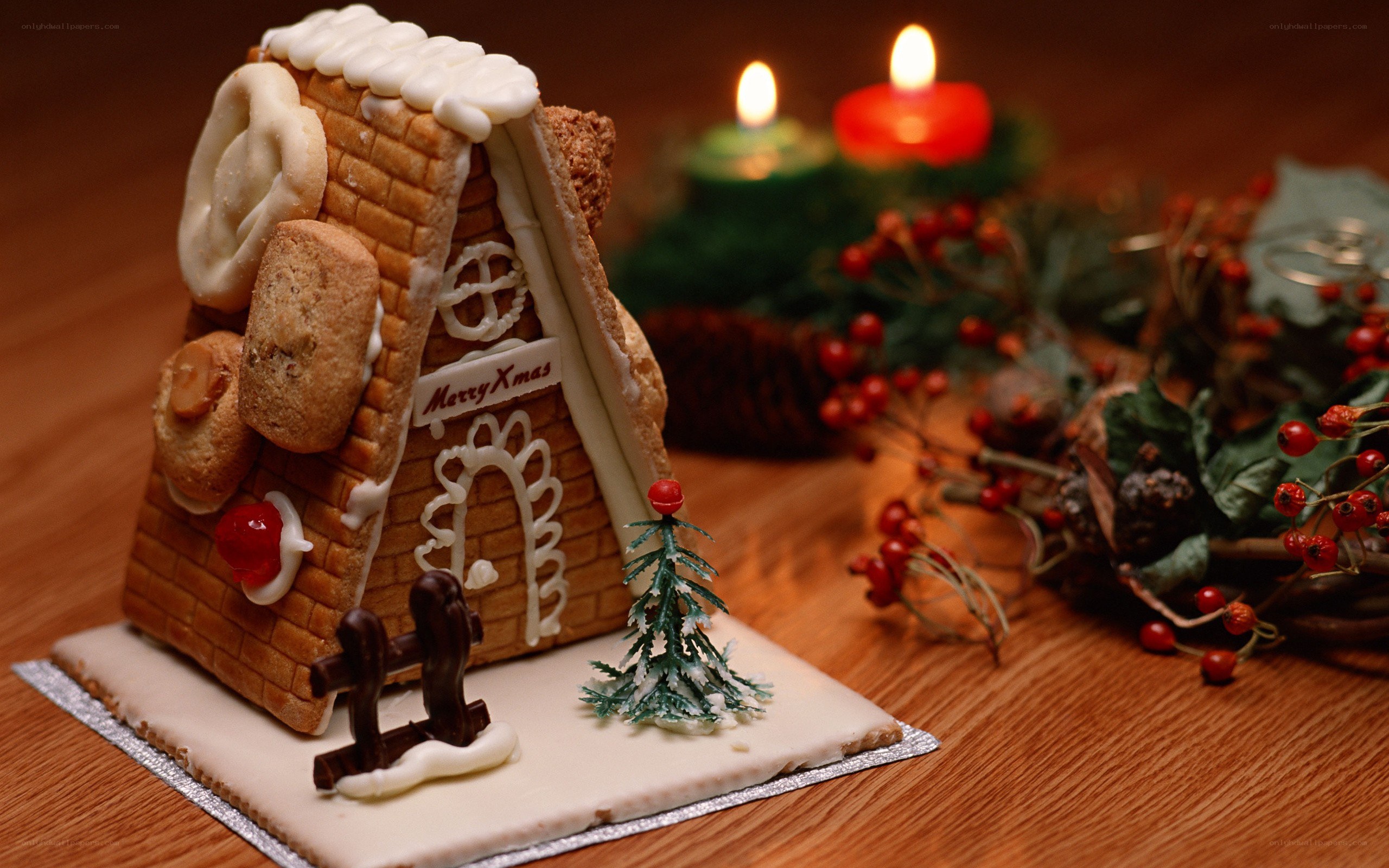 Gingerbread house with Christmas decor