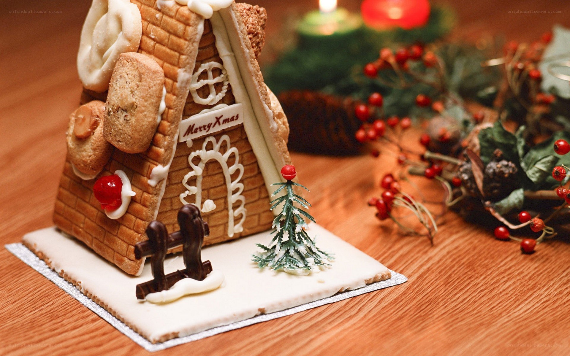 Gingerbread house with Christmas decor