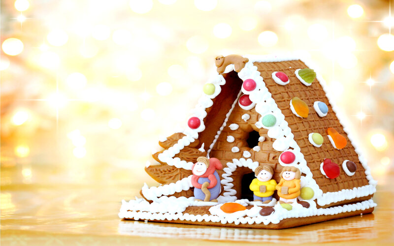 Gingerbread House with Figures — Brown, Festive, Winter