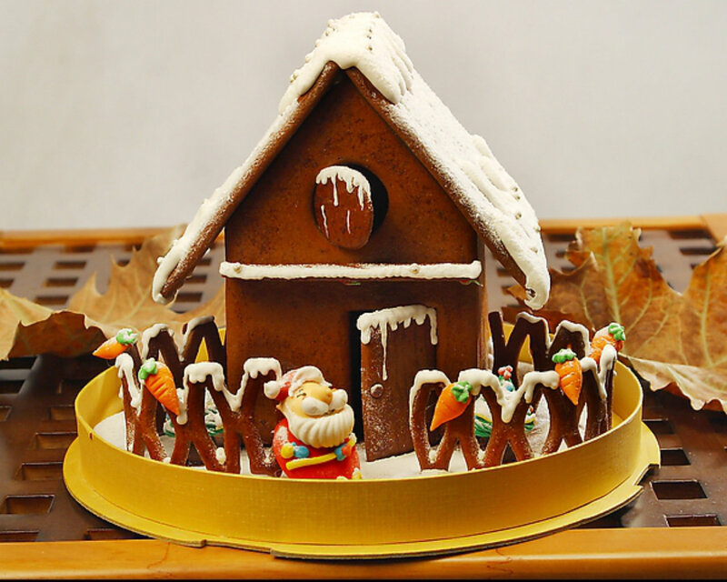 Gingerbread House with Santa — Brown, Festive, Autumn