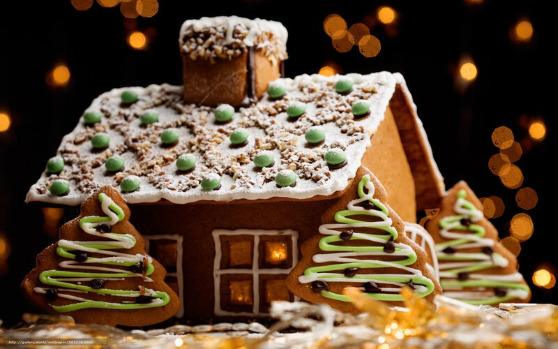 Gingerbread House with Trees — Brown, Festive, Winter