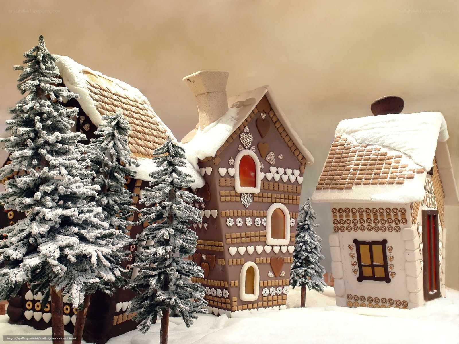 Gingerbread houses in snow