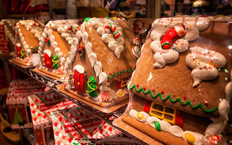 Gingerbread Houses on Display — Brown, Festive