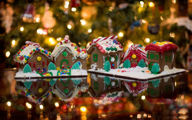 Gingerbread Houses on Table — Brown