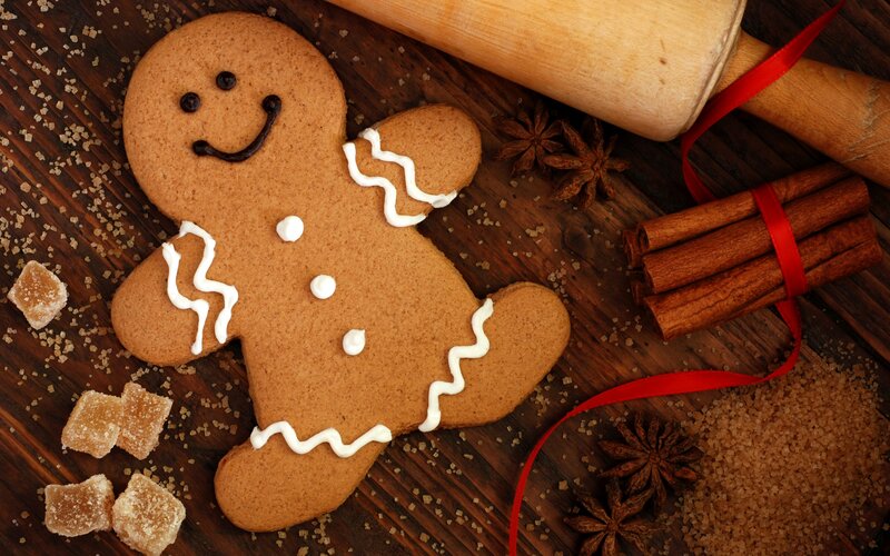 Gingerbread Man Cookie — Brown, Festive, Winter, Photograph, Cinnamon Sticks