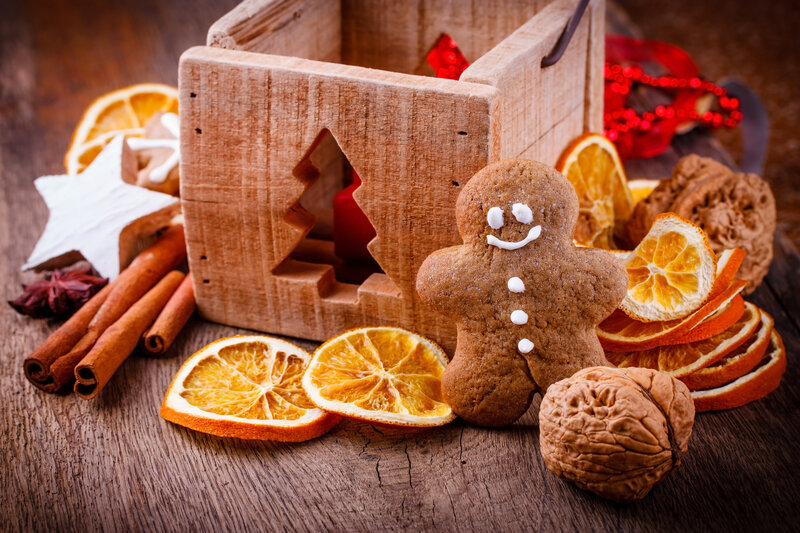 Gingerbread Man Cookie — Brown, Festive, Winter, Photograph, Dried Oranges