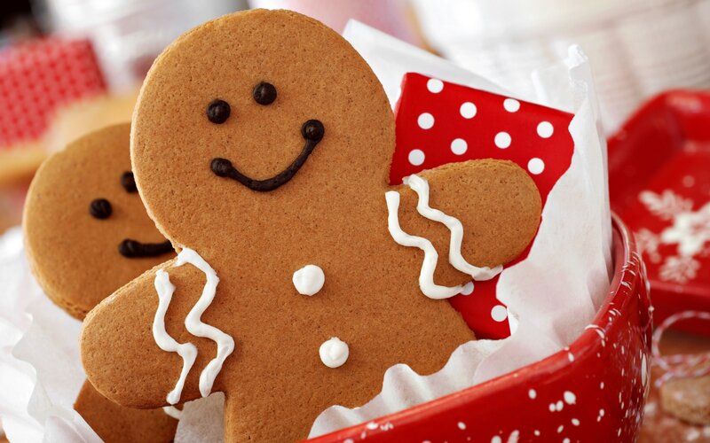 Gingerbread Man Cookie — Brown, Festive, Winter, Photograph, Red Container