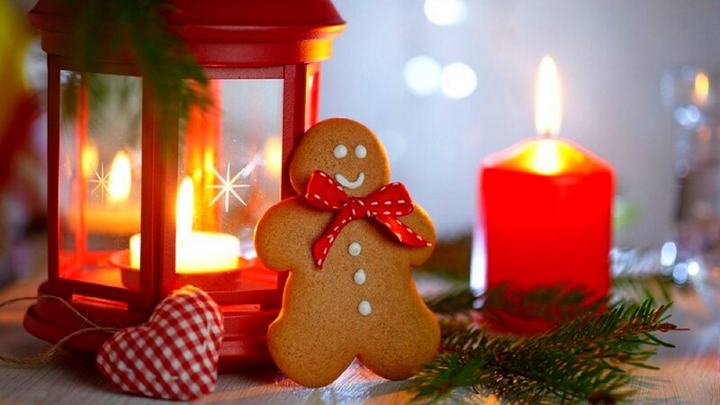 Gingerbread Man Cookie — Red, Festive, Winter, Photograph, Candle