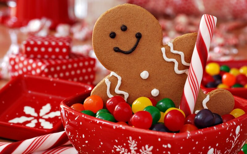 Gingerbread Man Cookie — Red, Festive, Winter, Photograph, Candy, Candy Cane