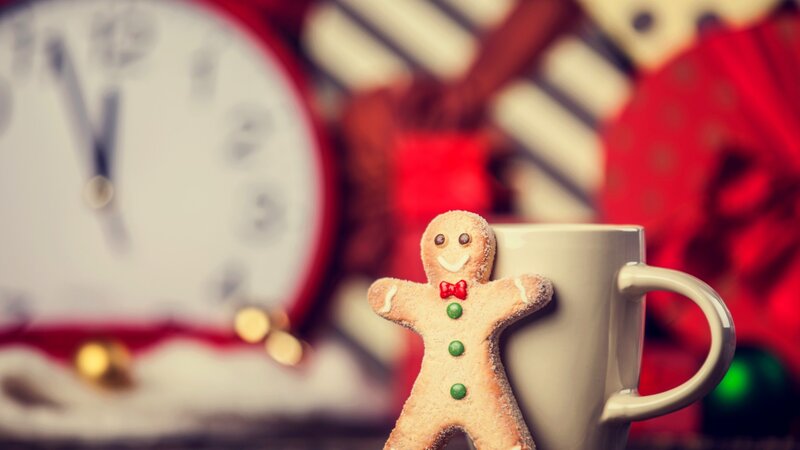 Gingerbread Man Cookie — Red, Festive, Winter, Photograph, Clock