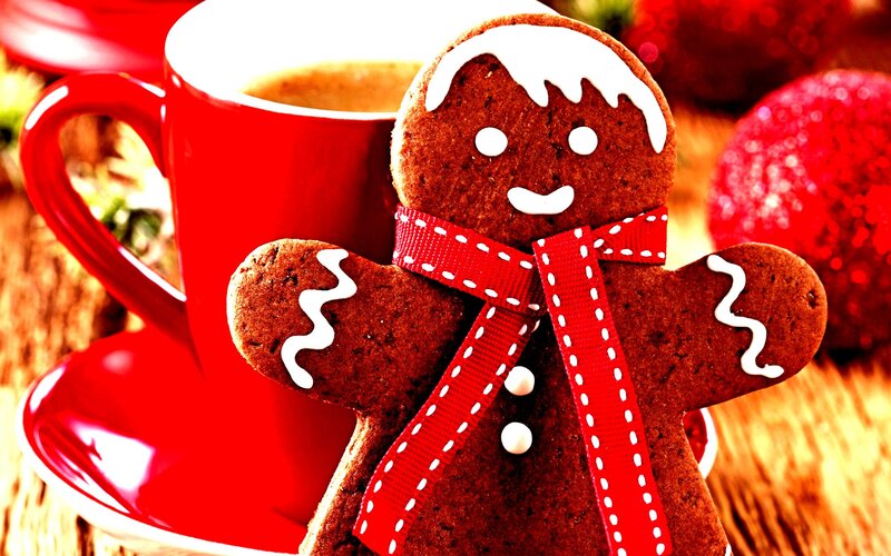 Gingerbread Man Cookie — Red, Festive, Winter, Photograph, Red Mug