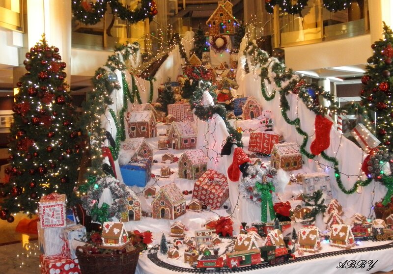 Gingerbread Village Display — Green, Festive