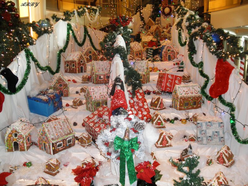 Gingerbread Village Display — White, Festive, Winter, Photograph, Christmas Trees