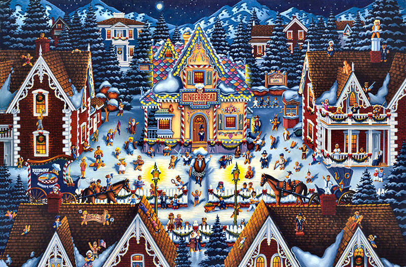 Gingerbread Village — Red, Festive