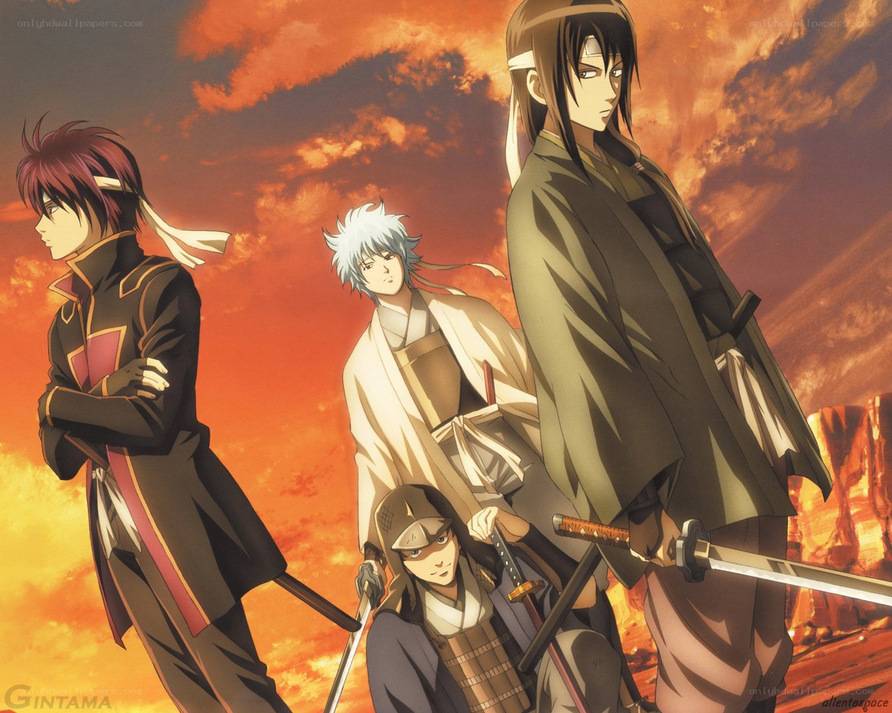 Gintama characters at sunset