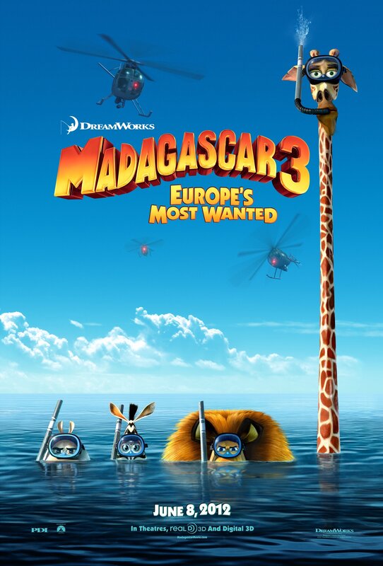 Giraffe and Animals in Water — Blue, Adventurous