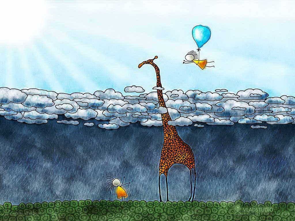 Giraffe and flying child