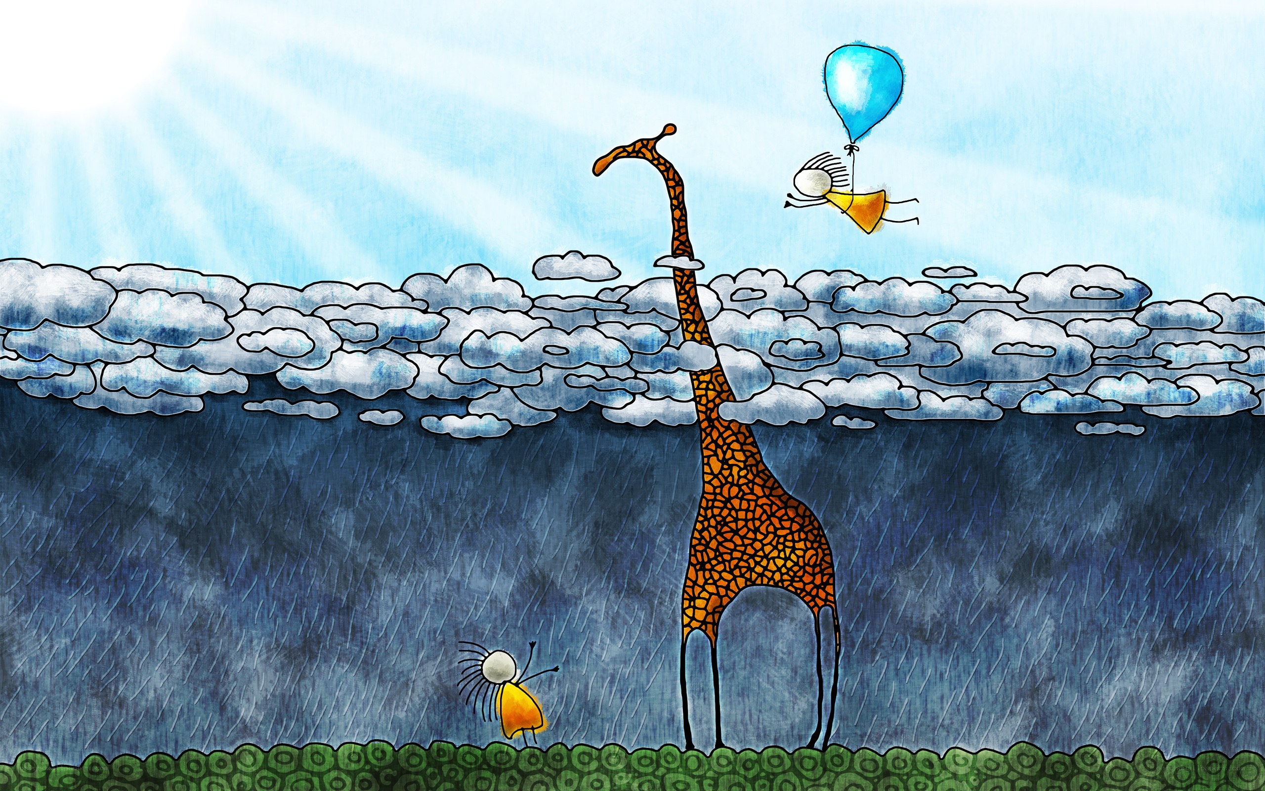 Giraffe and flying child