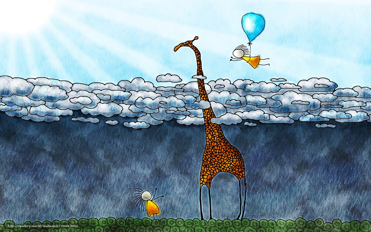 Giraffe and flying child