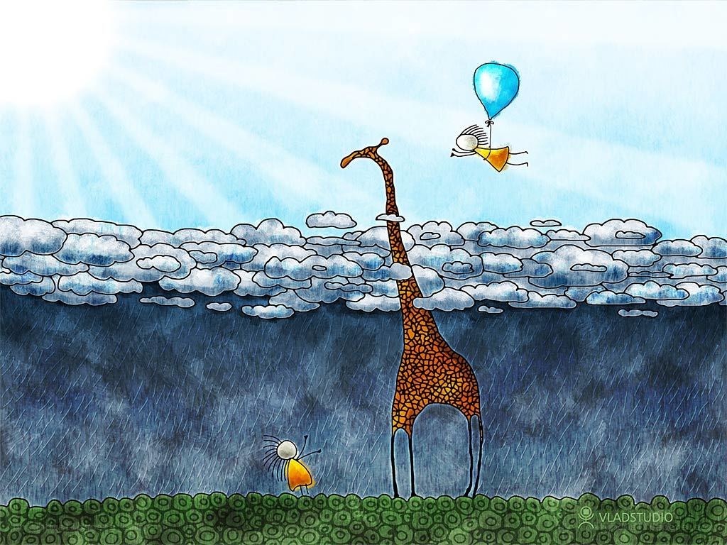 Giraffe and flying figure