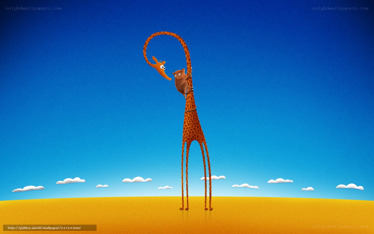Giraffe and owl in desert