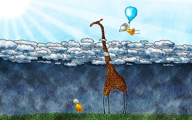 Giraffe and Stick Figures — Blue