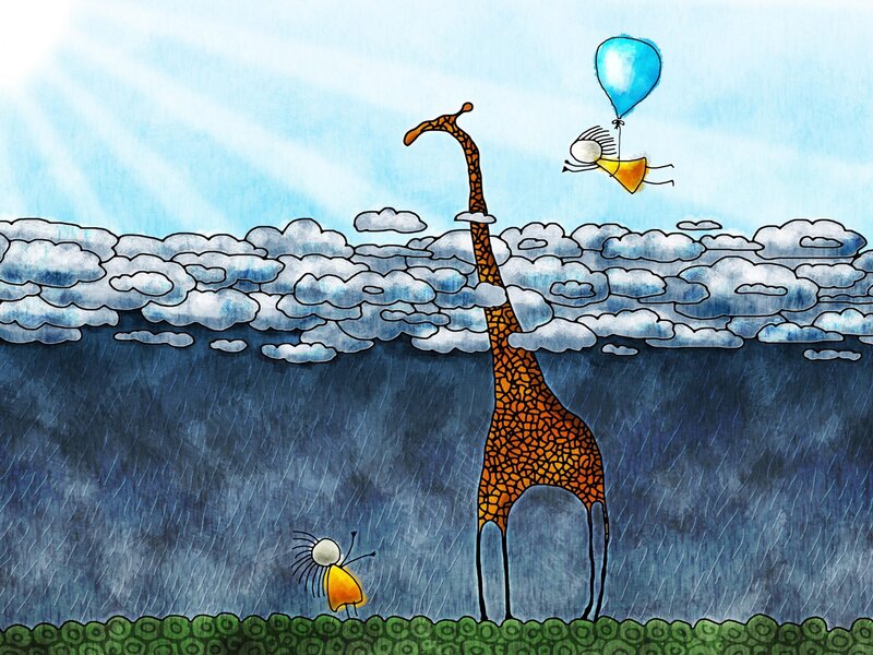 Giraffe and Stick Figures