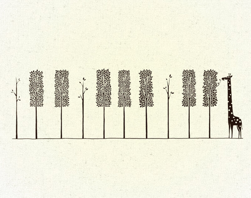 Giraffe Eating Leaves — Black