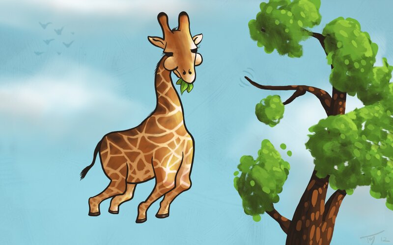Giraffe Eating Leaves — Blue, Calm