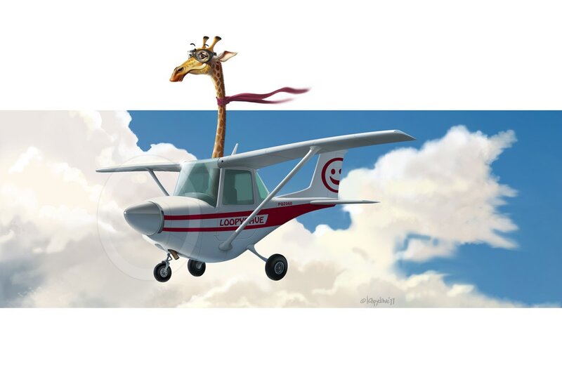 giraffe flying a plane