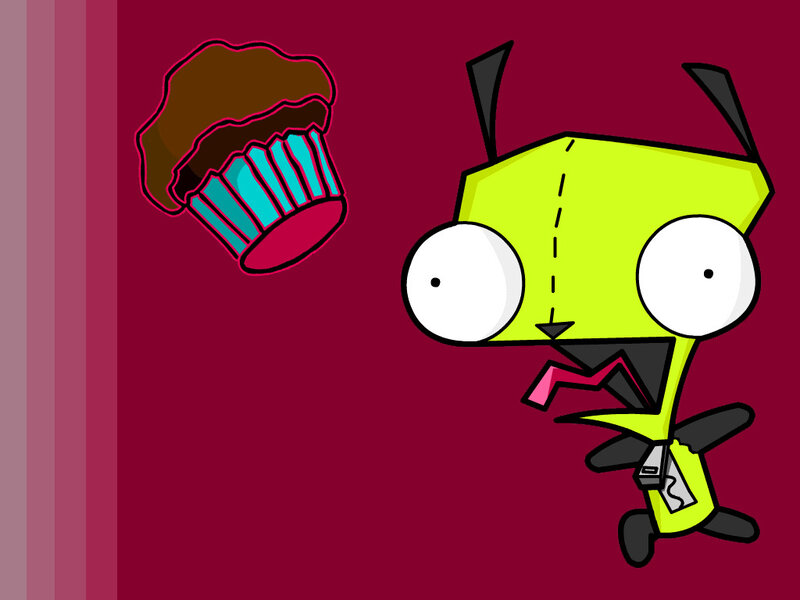 Giraffe-like alien chasing cupcake