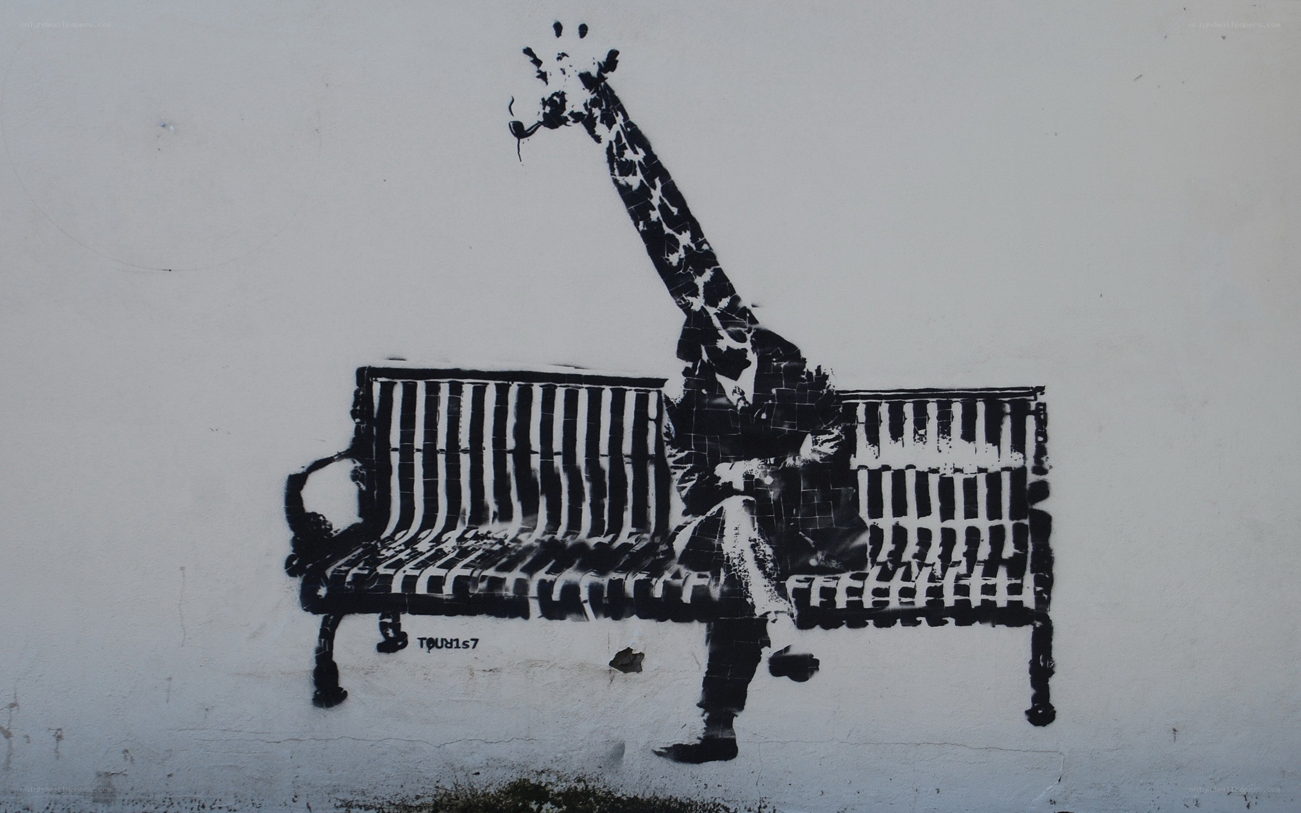 Giraffe on a bench