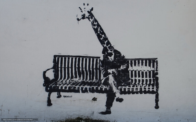 Giraffe on a bench