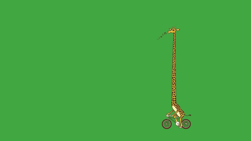 Giraffe on Bicycle — Green, Playful, Illustration