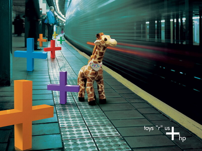 Giraffe on subway platform