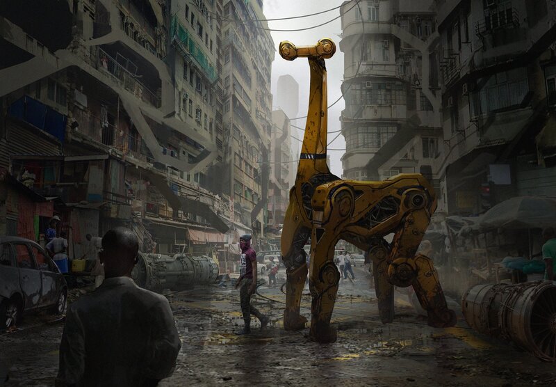 Giraffe Robot in Alley