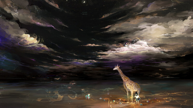 Giraffe under a stormy sky