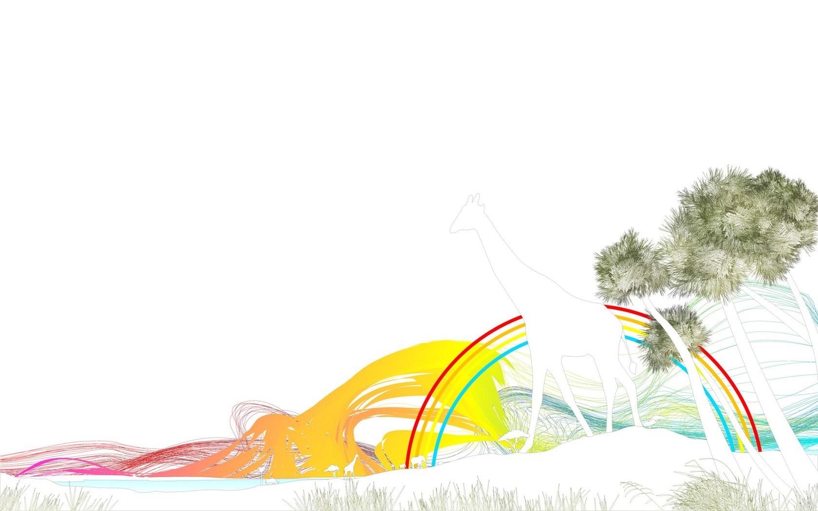 Giraffe under rainbow art