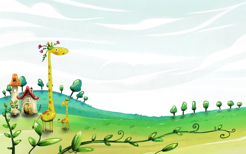 Giraffes in a whimsical village