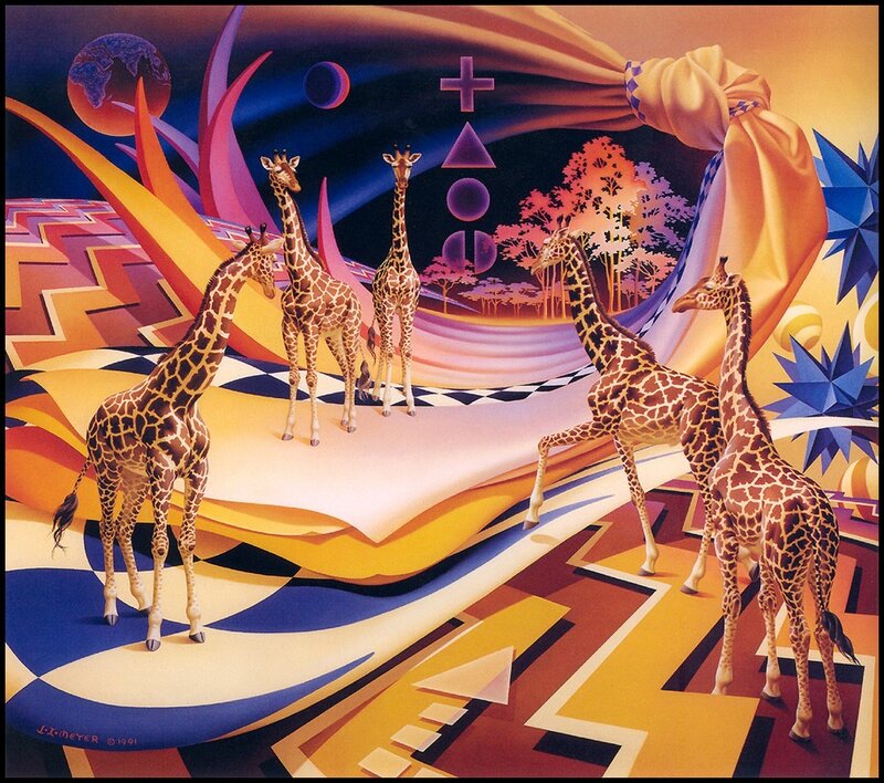 Giraffes in Surreal Landscape