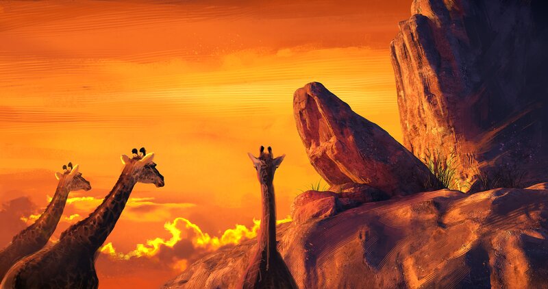 Giraffes on Rocky Hill