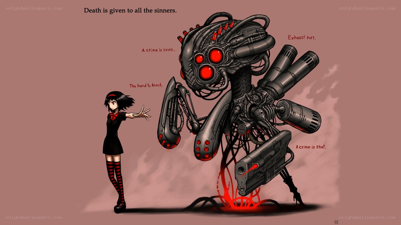 Girl and a robotic enforcer