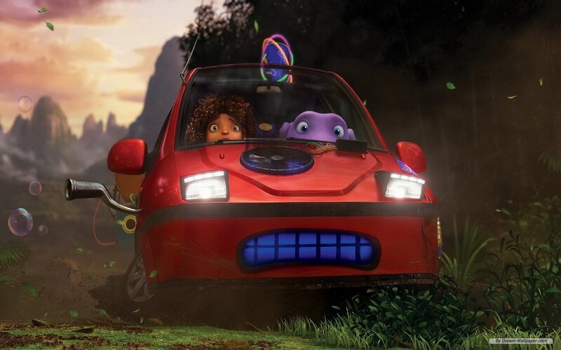Girl and Alien in Car — Red
